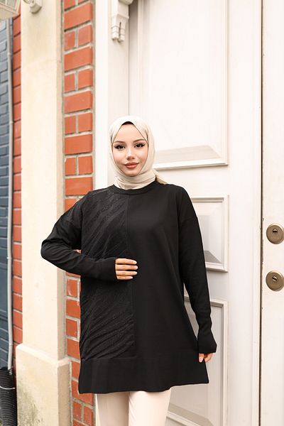 NATUFIAN STORE Women's Mercerized Glitter Zebra Patterned Hijab Tunic