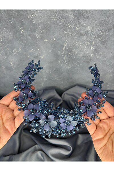 Hayalperest boncuk Indigo Blue Nileda Crystal Beaded Bridal Henna Crown Hair Accessory