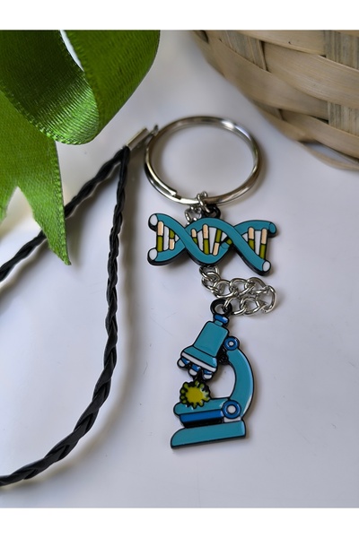 DNA Microscope Keychain with Leather Accessory - Biology