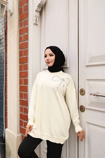 NATUFIAN STORE Women's Mercerized Bow and Stone Premium Quality Hijab Tunic