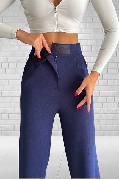 NEDE MODACIN Women's Navy Blue Velcro Waist Loose Pants