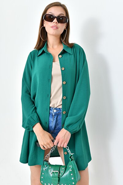 Saade Emerald Green Tunic - Wooden Button