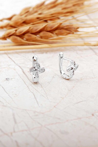 Sümer Telkari Taşlı Rüzgar Gülü Rodyumlu Gümüş Çocuk Küpe 7295