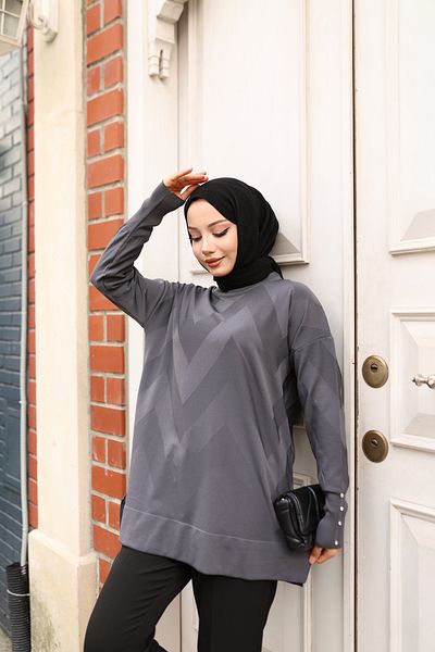 NATUFIAN STORE Women's Mercerized Zigzag Patterned Hijab Tunic