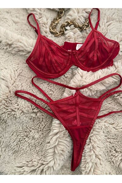 Delar Luxury Κόκκινο δερμάτινο σετ εσωρούχων με λεπτομέρειες