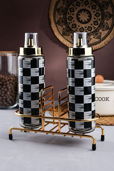 Sezka Life Leakproof Glass Oil Pot Set - Oil Pot Set with Metal Base 550 Cc