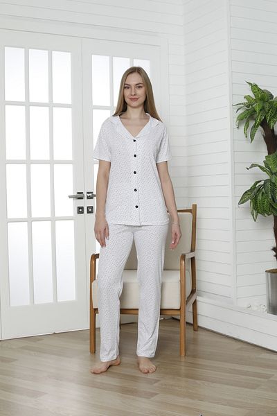 VG BOND MODA White Background with Black Small Polka Dot Short Sleeve Women Pajamas Set Vg163