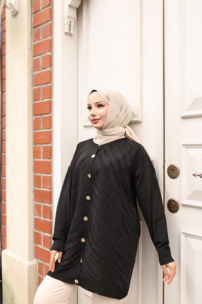 NATUFIAN STORE Women's Mercerized Glitter Patterned Hijab Tunic
