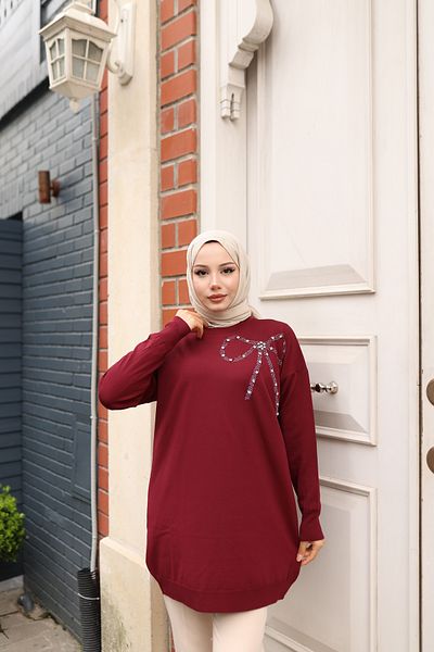 NATUFIAN STORE Women's Mercerized Bow and Stone Premium Quality Hijab Tunic