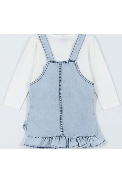 GZT TEKSTİL Set salopetă și tricou alb pentru fetiță cu ursuleț (1-8 ANI)