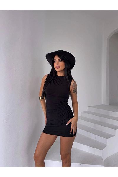 hazelin Γυναικείο Μίνι Φόρεμα από Μαύρη Μέση Αμμώδες Ύφασμα HZL25S-FRY 122981