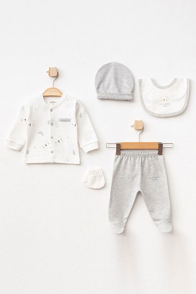 Aziz Bebe My Favorite Patterned 5-Piece Unisex Baby Hospital Release Bodysuit Set