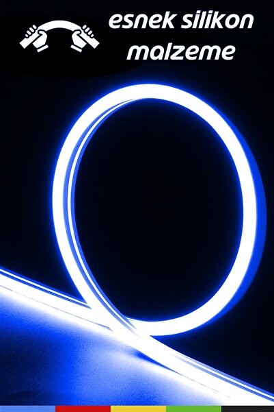 CSled 12V İç ve Dış Mekan Mavi Neon LED Şerit – 50 Metre Esnek Silikon Neon  (2.5 Cm’de Bir Kesilebilir)