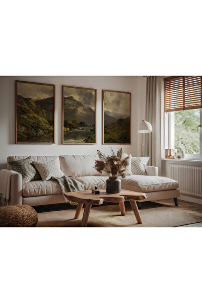 ARTCASTLE Set de 3 tablouri cu ramă din lemn Munte