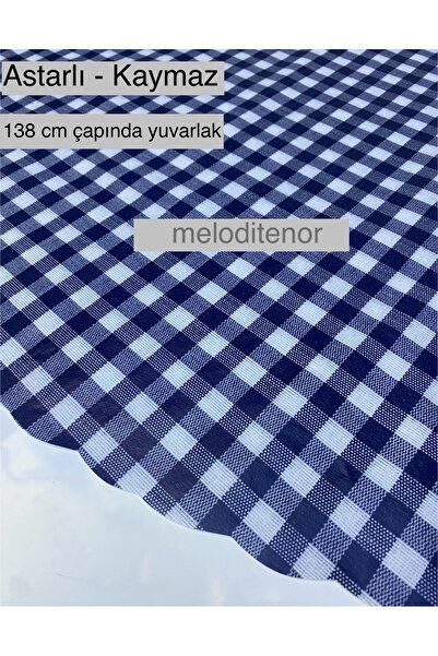 polset Mavi ekose pötü kareli astarlı pvc plastik muşamba yuvarlak masa örtüsü silinebilir