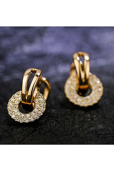 Happy Vibes Gold Dangle Round Stone Earrings