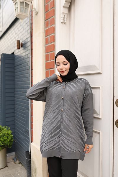 NATUFIAN STORE Women's Mercerized Glitter Patterned Hijab Tunic