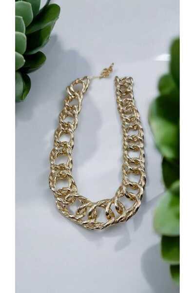 Yaseminli Butik İçiçe Çift Zincir Şeklinde Gold Büyük Zincir Kolye