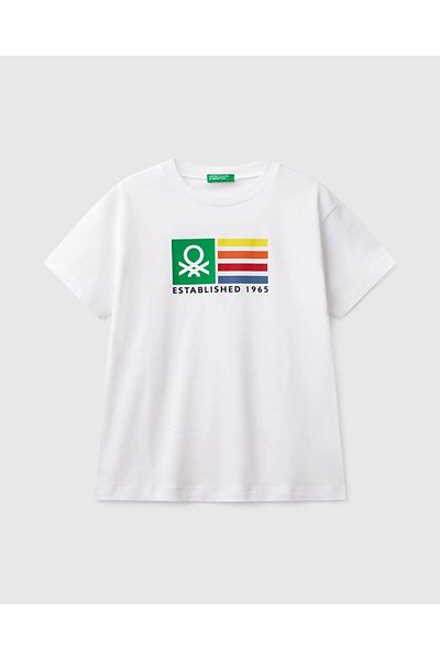 United Colors of Benetton Chlapčenské biele tričko Benetton s potlačou loga