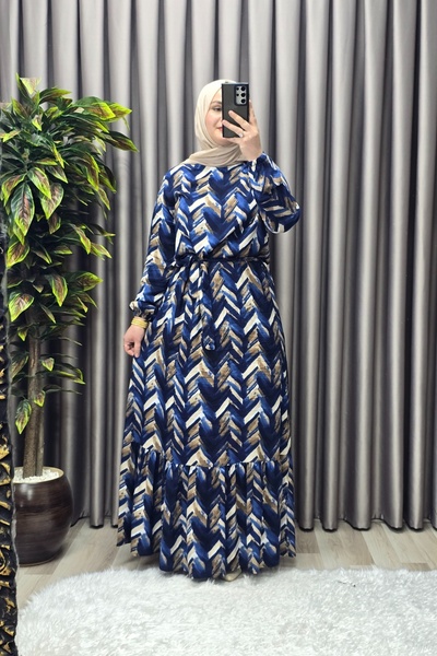 Elmas Tesettür Γυναικεία Ρούχα Χιτζάμπ Μεγάλου Μεγέθους Φόρεμα με σχέδιο από βισκόζη