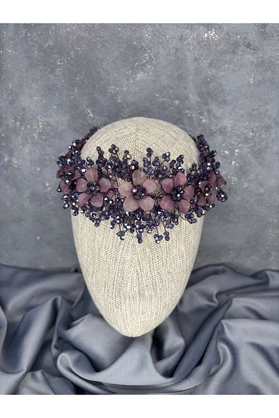 Hayalperest boncuk Nileda Model Crystal Beaded Henna Crown Bridal Hair Accessory Purple