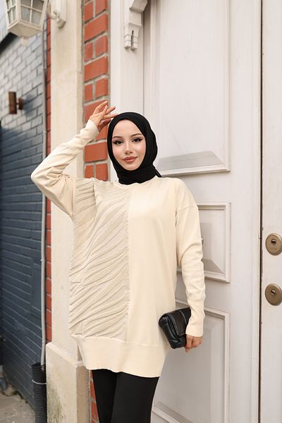 NATUFIAN STORE Women's Mercerized Glitter Zebra Patterned Hijab Tunic