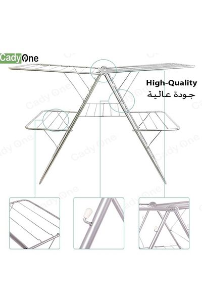 Cady One 2-Shelves Galvanised Steel Laundry Rack Silver 120x17.5x61 cm