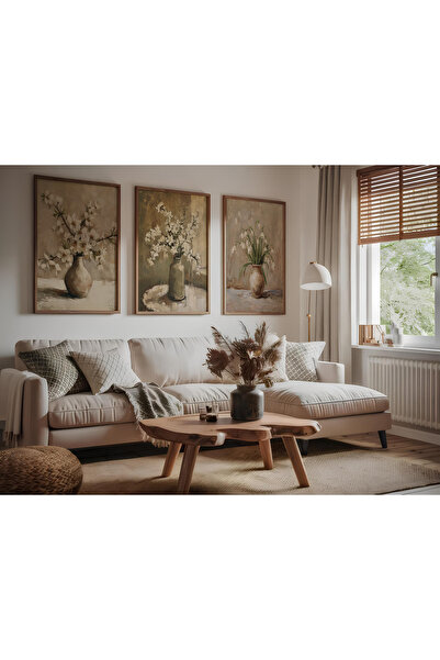 ARTCASTLE Set de 3 tablouri cu ramă din lemn Flori în vază