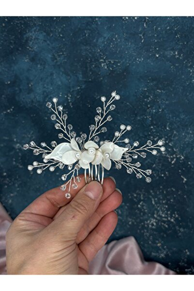 Hayalperest boncuk Minimal Design Enameled Mother of Pearl Crystal Bridal Hair Accessory