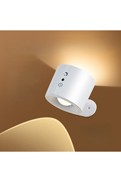 MATECHNO Kablosuz Kumandalı Şarjlı 360° Duvar Aydınlatma 3 Renk Işıklı Aplik Dekoratif  Yatak Masa Aydınlatma