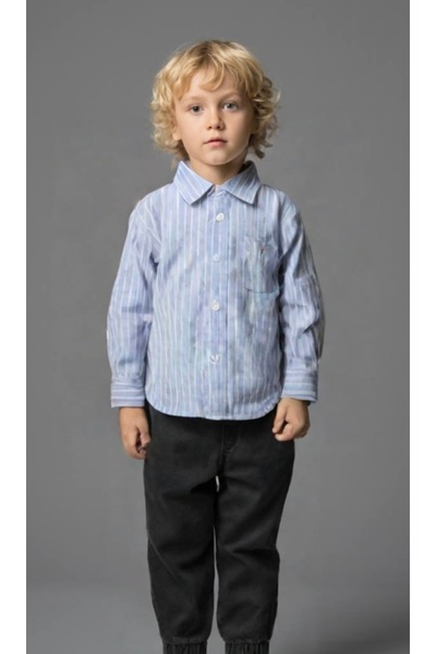 KIYAFET Erkek Çocuk Açık Mavi Çizgili Gömlek