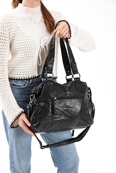 571 Collections Çanta Faux Leather Shoulder Bag Black (Model: 571-13-13L)