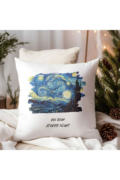 qoeuyl boutique Starry Night Printed Artistic Gift Fiber Filled Decorative Pillow