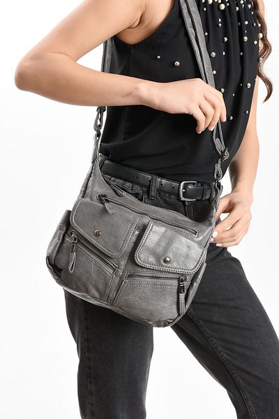 571 Collections Çanta Gray Faux Leather Shoulder Bag (Model: 571-13-13J)