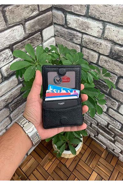 GUARD Black Genuine Leather Magnet Mini Size Credit Card Holder/Visiting Card Holder - Grd 250322 Wt1064