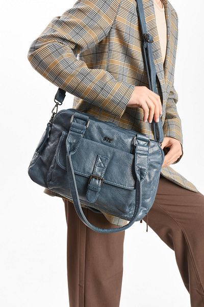 571 Collections Çanta Geantă de umăr din piele artificială albastră (model: 571-13-13K)