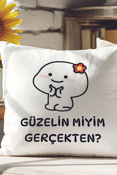 qoeuyl boutique Am I Beautiful Really Printed Spouse Lover Friend Gift Fiber Filled Decorative Pillow