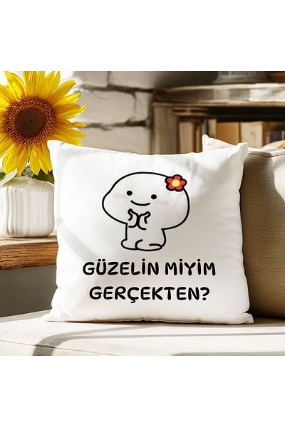 qoeuyl boutique Am I Beautiful Really Printed Spouse Lover Friend Gift Fiber Filled Decorative Pillow