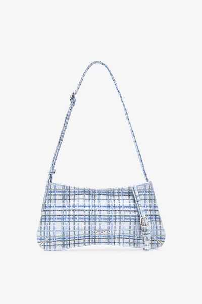 LOVENTA Detailed Belt Shoulder Bag Tweed Blue Eleanor
