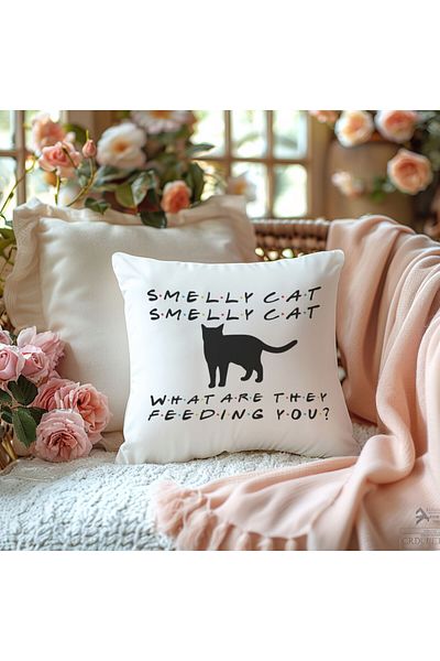 qoeuyl boutique Smelly Cat Printed Friends Gift Fiber Filled Decorative Pillow
