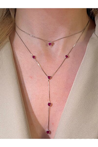 h&b design jewel 925 Ayar Gümüş Pembe Kalpli Tasarım Kolye