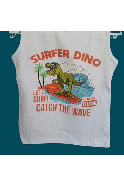edoy Cheerful Surfer Dino, Children's Fun and Colorful Cotton Undershirt
