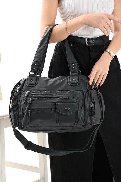 571 Collections Çanta Geantă de umăr din piele artificială albastră (model: 571-13-10R)