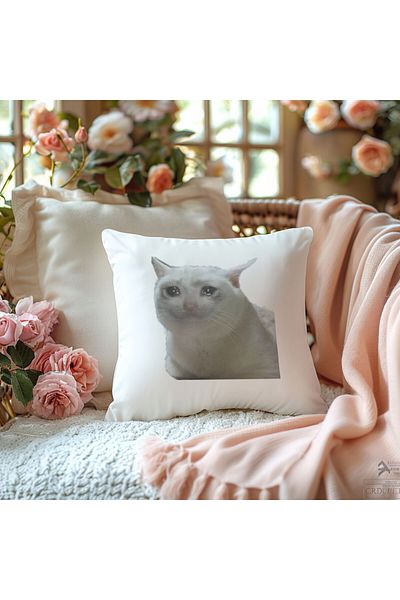 qoeuyl boutique Crying Cat Printed Funny Gift Fiber Filled Decorative Pillow