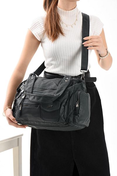 571 Collections Çanta Geantă de umăr din piele artificială albastră (model: 571-13-10R)