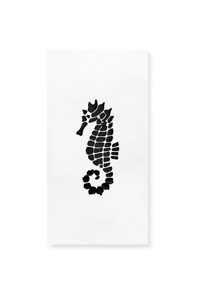 Story 40X40 cm Black Foil Sea Horse Marine Patterned 16 Pack 1/8 Fold White Colored Paper Napkins