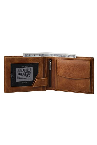GUARD Genuine Leather Men's Wallet - Crazy Tan Horizontal Model with Coin Compartment
