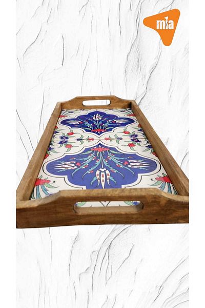 KATREMİA 20 X 40 cm Tile Mia-45 Wooden Baked Dried Beech Tiled Presentation Tray