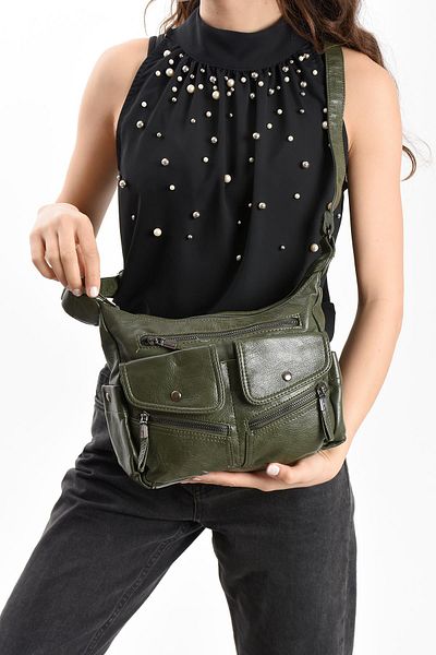 571 Collections Çanta Green Faux Leather Shoulder Bag (Model: 571-13-13J)