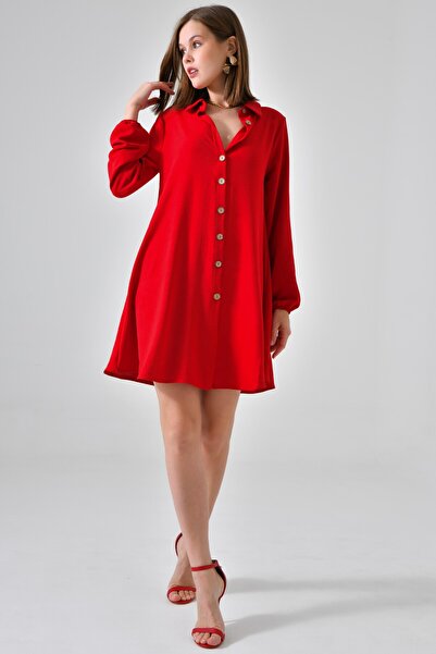 Saade تونيك خشبي أحمر بأزرار